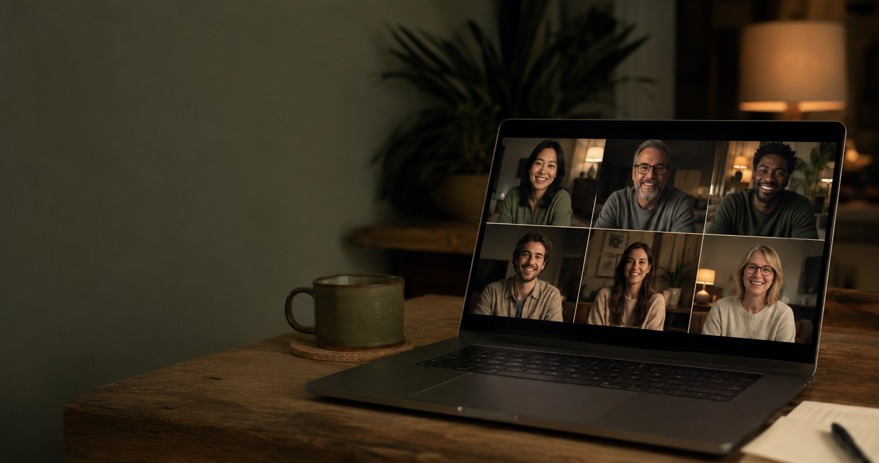 A small group connecting on a weekly video call from home